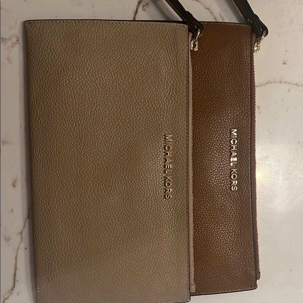 Michael Kors Tan and Brown wristlets Bag Set